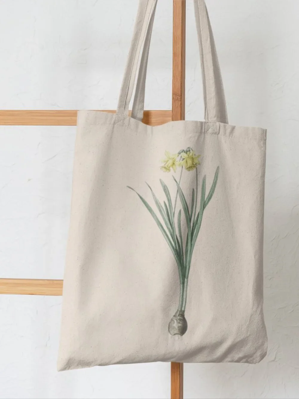 Lesser Wild Daffodil Vintage Floral Print Graphic Canvas Tote Bag
